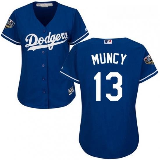 Womens Majestic Los Angeles Dodgers 13 Max Muncy Authentic Royal Blue Alternate Cool Base 2018 World Series MLB Jersey