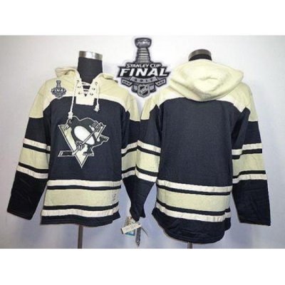 Men Pittsburgh Penguins Blank Black Sawyer Hooded Sweatshirt 2017 Stanley Cup Final Patch Stitched NHL Jersey