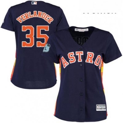 Womens Majestic Houston Astros 35 Justin Verlander Authentic Navy Blue Alternate Cool Base MLB Jersey