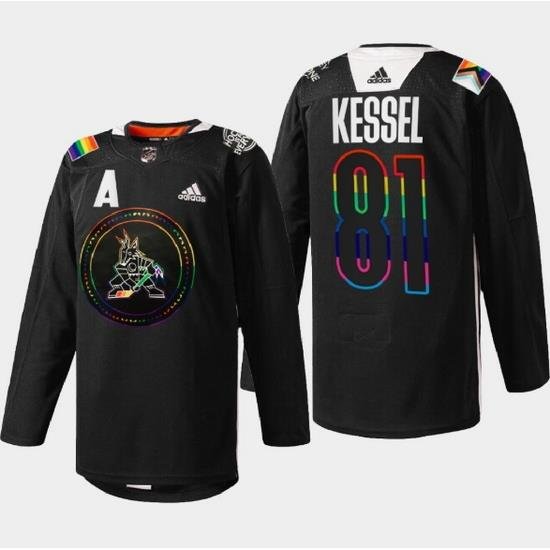 Men Arizona Coyotes 81 Phil Kessel 2022 Black Pride Night Stitched Jersey