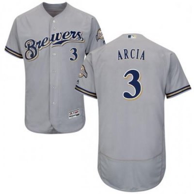 Mens Majestic MilWaukee BreWers 3 Orlando Arcia Grey Flexbase Authentic Collection MLB Jersey