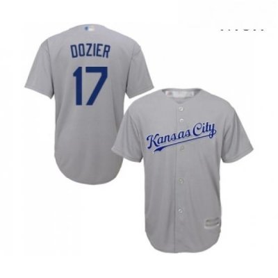 Mens Kansas City Royals 17 Hunter Dozier Replica Grey Road Cool Base Baseball Jersey