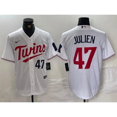 Men Minnesota Twins 47 Edouard Julien White Cool Base Stitched Jersey