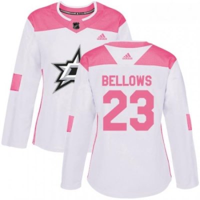 Womens Adidas Dallas Stars 23 Brian Bellows Authentic WhitePink Fashion NHL Jersey