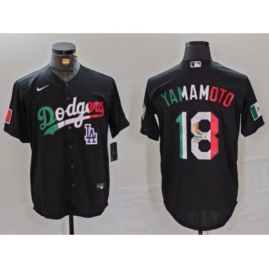 Men Los Angeles Dodgers 18 Yoshinobu Yamamoto Black Mexico Cool Base Stitched Baseball Jersey 2