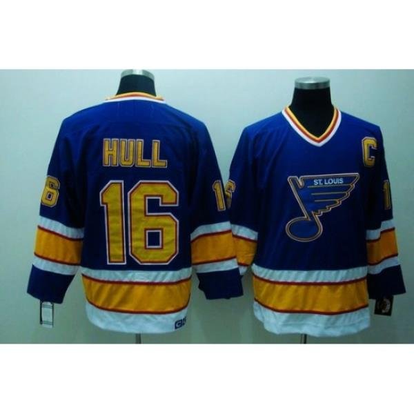 Blues #16 Brett Hull Stitched Blue CCM Throwback NHL Jersey