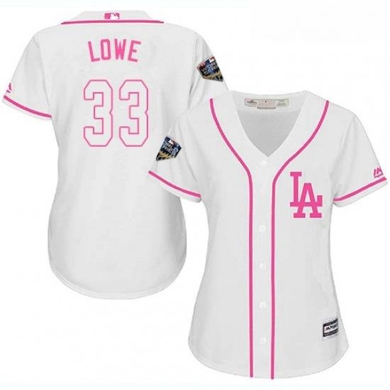 Womens Majestic Los Angeles Dodgers 33 Mark Lowe Authentic White Fashion Cool Base 2018 World Series MLB Jersey