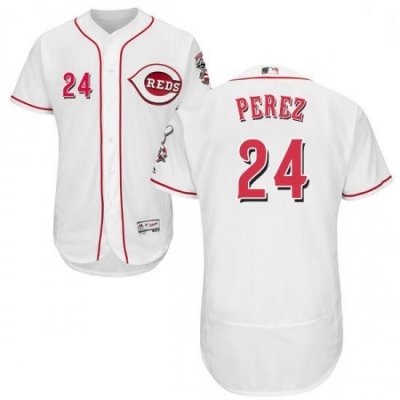 Mens Majestic Cincinnati Reds 24 Tony Perez White Home Flex Base Authentic Collection MLB Jersey