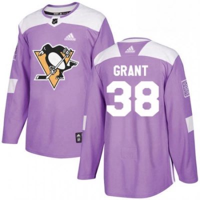 Mens Adidas Pittsburgh Penguins 38 Derek Grant Authentic Purple Fights Cancer Practice NHL Jersey