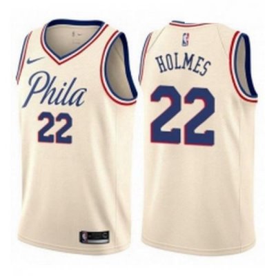 Womens Nike Philadelphia 76ers 22 Richaun Holmes Swingman Cream NBA Jersey City Edition