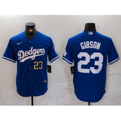 Men Los Angeles Dodgers 23 Kirk Gibson Blue Cool Base Stitched Baseball Jersey 3