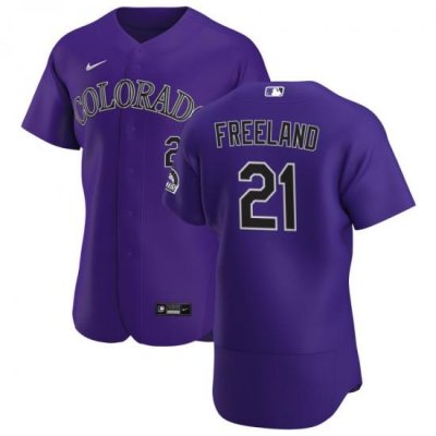 Men Colorado Rockies 21 Kyle Freeland Men Nike Purple Alternate 2020 Flex Base Player MLB Jersey