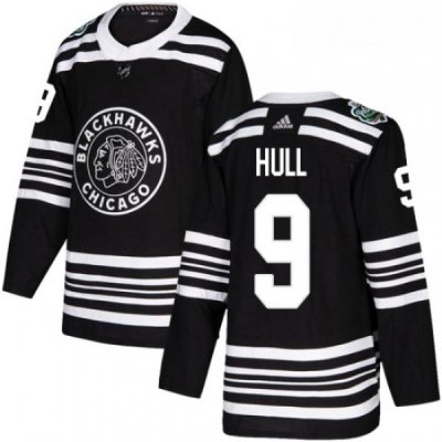 Youth Adidas Chicago Blackhawks 9 Bobby Hull Authentic Black 2019 Winter Classic NHL Jersey