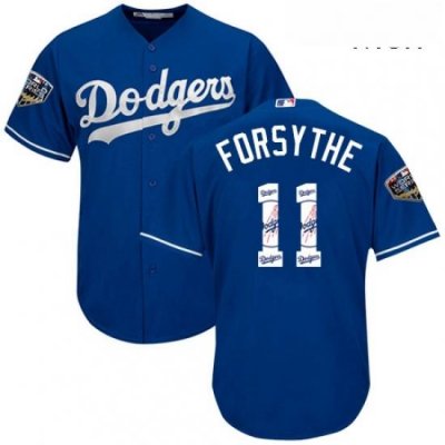 Mens Majestic Los Angeles Dodgers 11 Logan Forsythe Authentic Royal Blue Team Logo Fashion Cool Base 2018 World Series MLB Jersey