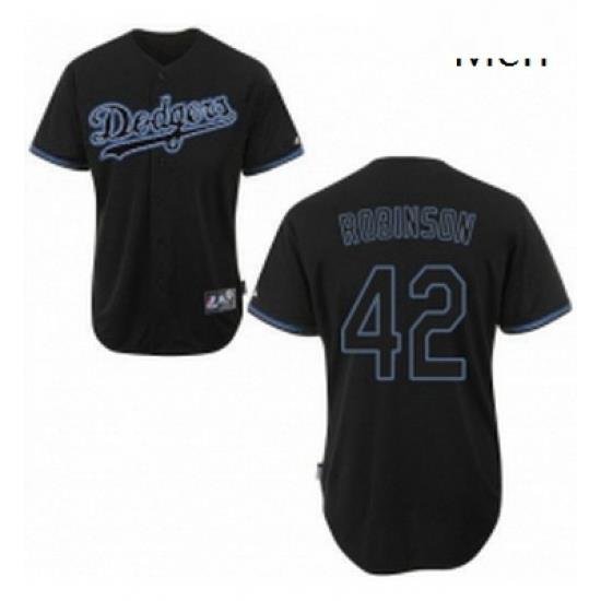 Mens Majestic Los Angeles Dodgers 42 Jackie Robinson Replica Black Fashion MLB Jersey