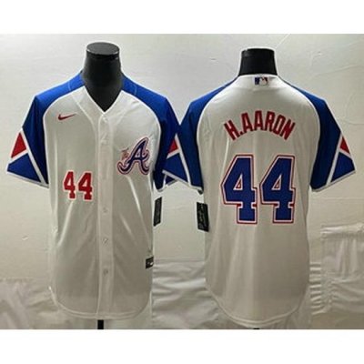 Men's Atlanta Braves #44 Hank Aaron Number White 2023 City Connect Cool Base Stitched Jersey