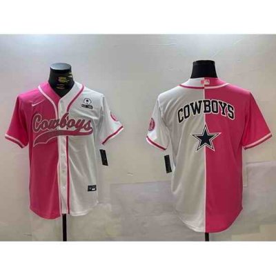 Men Dallas Cowboys big logo Red White With Patch Cool Base Stitched Baseball Jersey 9