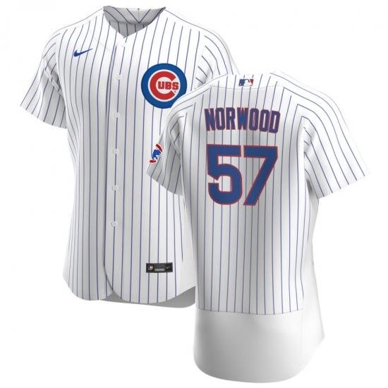 Men Chicago Cubs 57 James NorWood Men Nike White Home 2020 Flex Base Player Jersey