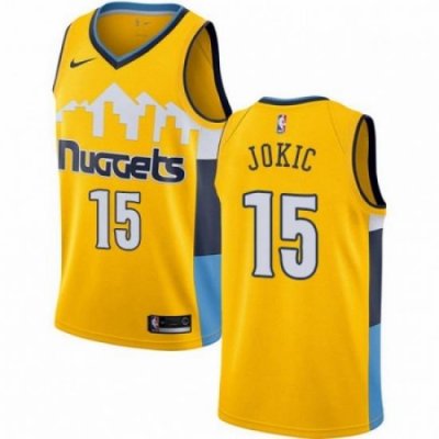 Mens Nike Denver Nuggets 15 Nikola Jokic Swingman Gold Alternate NBA Jersey Statement Edition