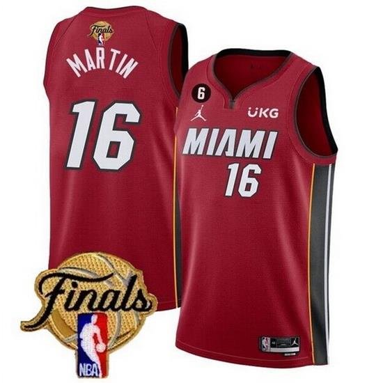 Men Miami Heat 16 Caleb Martin Red 2023 Finals Statement Edition With NO 6 Patch Stitched Basketball Jersey