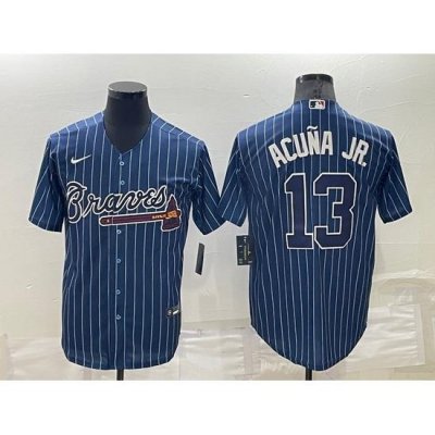 Men Atlanta Braves 13 Ronald Acuna Jr  Navy Cool Base Stitched Baseball Jersey