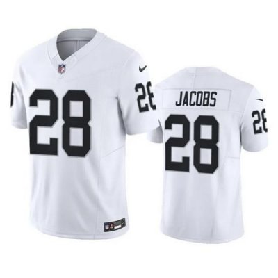 Men Las Vegas Raiders 28 Josh Jacobs White 2023 F U S E Vapor Untouchable Stitched Football Jersey