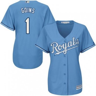 Womens Majestic Kansas City Royals 1 Ryan Goins Replica Light Blue Alternate 1 Cool Base MLB Jersey