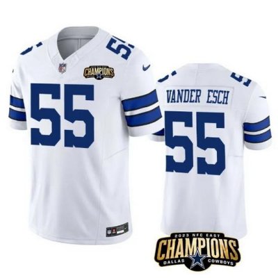 Men Dallas Cowboys 55 Leighton Vander Esch White 2023 F U S E  NFC East Champions Patch Stitched Football Jersey