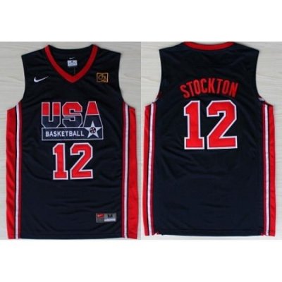 1992 Olympics Team USA 12 John Stockton Navy Blue Swingman Jersey