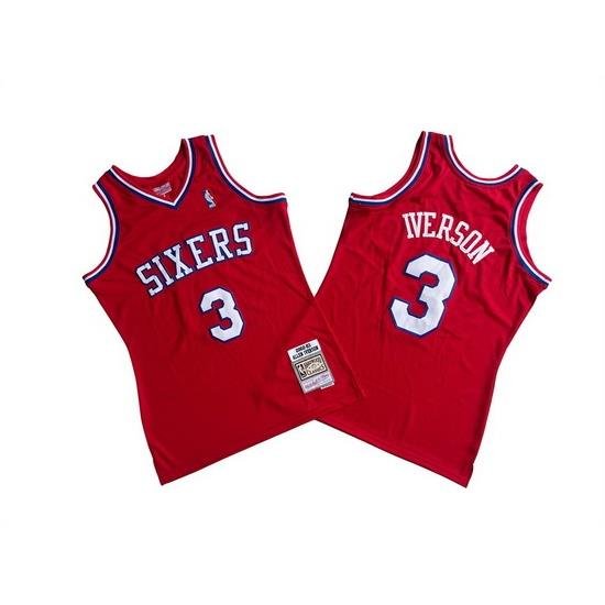 Men Philadelphia 76ers 3 Allen Iverson Red 2002 03 Throwback Stitched Basketball Jersey