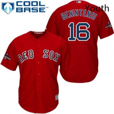 Youth Majestic Boston Red Sox 16 Andrew Benintendi Authentic Red Alternate Home Cool Base 2018 World Series Champions MLB Jersey