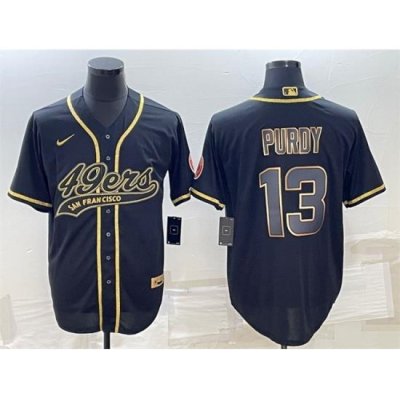 Men San Francisco 49ers 13 Brock Purdy Black Gold With Patch Cool Base Stitched Baseball Jersey