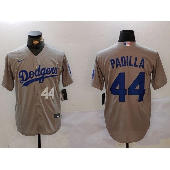 Men Los Angeles Dodgers 44 Vicente Padilla Grey Cool Base Stitched Baseball Jersey 8