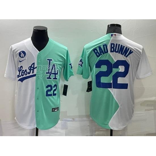 Men Los Angeles Dodgers 22 Bad Bunny 2022 All Star White Green Cool Base Baseball Jerseys