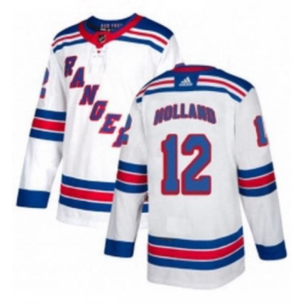 Mens Adidas New York Rangers 12 Peter Holland Authentic White Away NHL Jersey