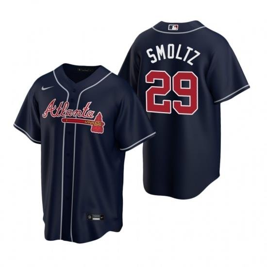 Mens Nike Atlanta Braves 29 John Smoltz Navy Alternate Stitched Baseball Jerse