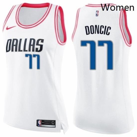 Womens Nike Dallas Mavericks 77 Luka Doncic Swingman WhitePink Fashion NBA Jersey