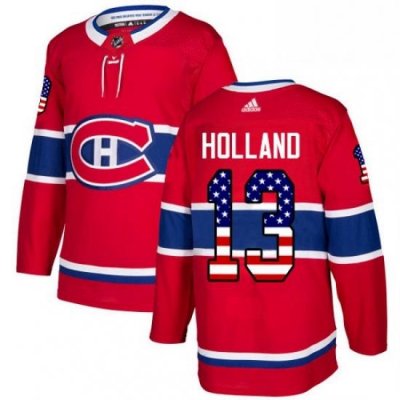 Mens Adidas Montreal Canadiens 13 Peter Holland Authentic Red USA Flag Fashion NHL Jersey