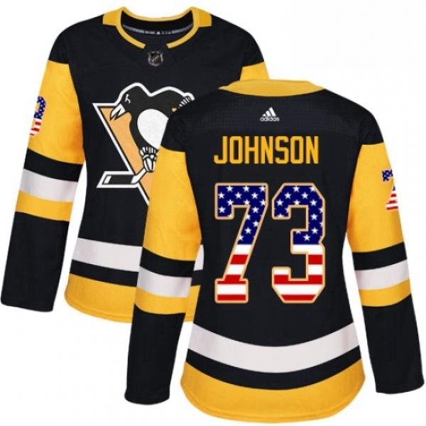 Womens Adidas Pittsburgh Penguins 73 Jack Johnson Authentic Black USA Flag Fashion NHL Jersey