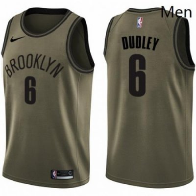 Mens Nike Brooklyn Nets 6 Jared Dudley Swingman Green Salute to Service NBA Jersey