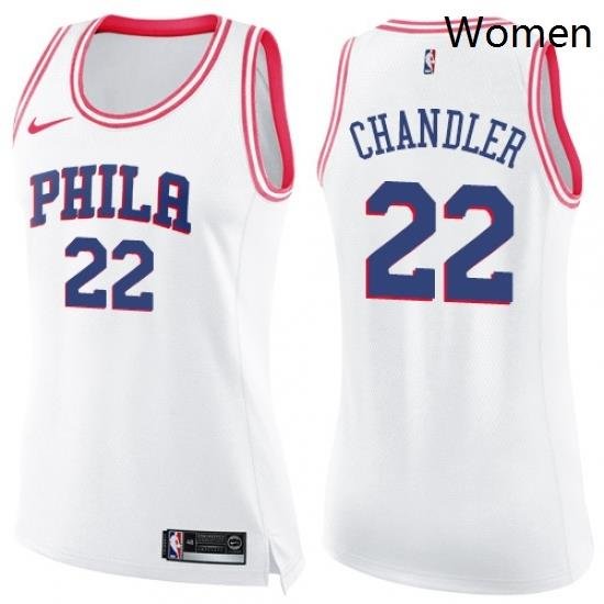 Womens Nike Philadelphia 76ers 22 Wilson Chandler Swingman White Pink Fashion NBA Jersey