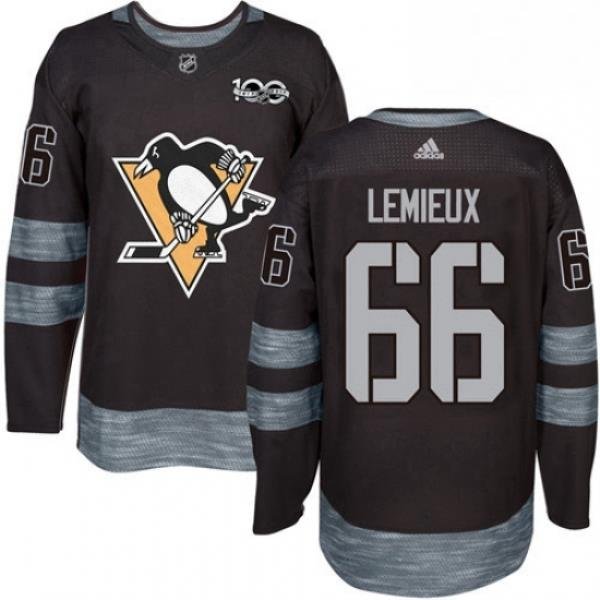 Mens Adidas Pittsburgh Penguins 66 Mario Lemieux Authentic Black 1917 2017 100th Anniversary NHL Jersey