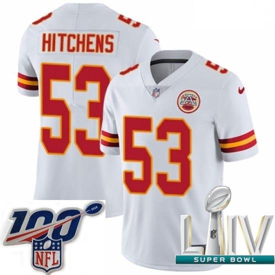 2020 Super Bowl LIV Men Nike Kansas City Chiefs #53 Anthony Hitchens White Vapor Untouchable Limited Player NFL Jersey