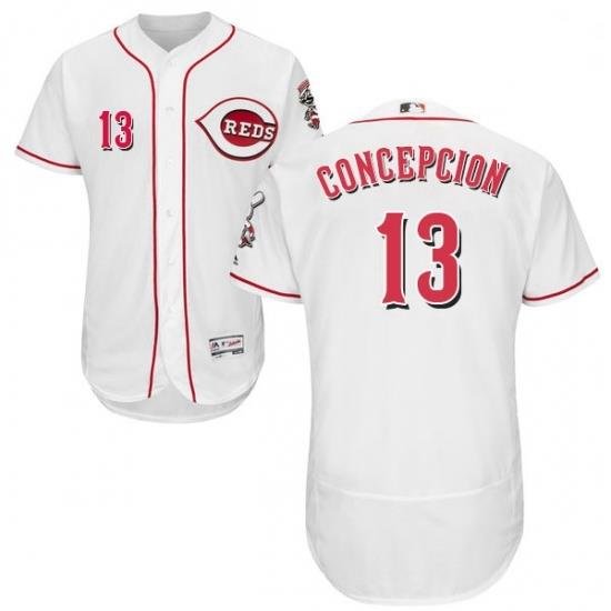 Mens Majestic Cincinnati Reds 13 Dave Concepcion White Home Flex Base Authentic Collection MLB Jersey