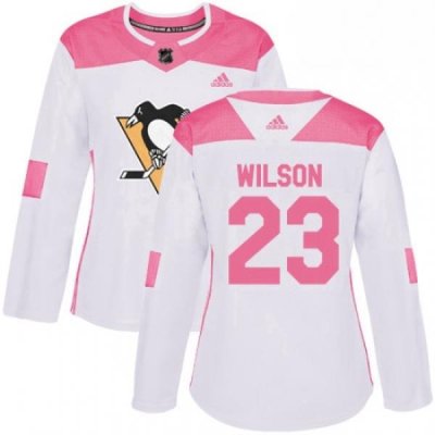 Womens Adidas Pittsburgh Penguins 23 Scott Wilson Authentic WhitePink Fashion NHL Jersey