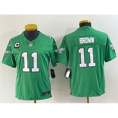 Women Philadelphia Eagles 11 A  J  Brown Green 2023 F U S E  With C Patch Stitched Football Jersey  Run Small