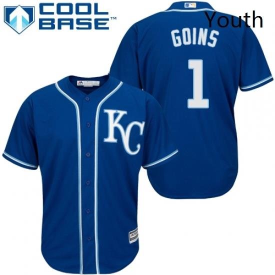 Youth Majestic Kansas City Royals 1 Ryan Goins Authentic Blue Alternate 2 Cool Base MLB Jersey