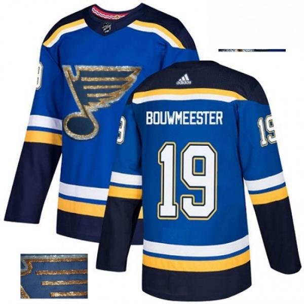 Mens Adidas St Louis Blues 19 Jay Bouwmeester Authentic Royal Blue Fashion Gold NHL Jersey