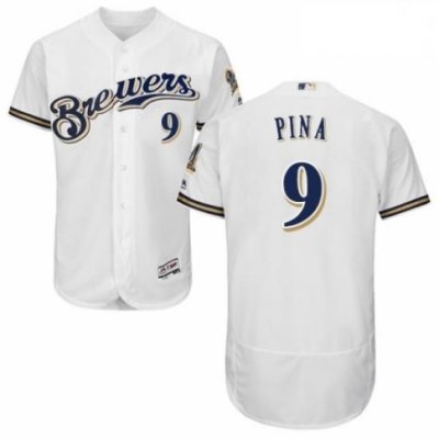 Mens Majestic MilWaukee BreWers 9 Manny Pina Navy Blue Alternate Flex Base Authentic Collection MLB Jersey