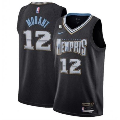 Men Memphis Grizzlies 12 Ja Morant Black 2022 23 City Edition With NO 6 Patch Stitched Basketball Jersey